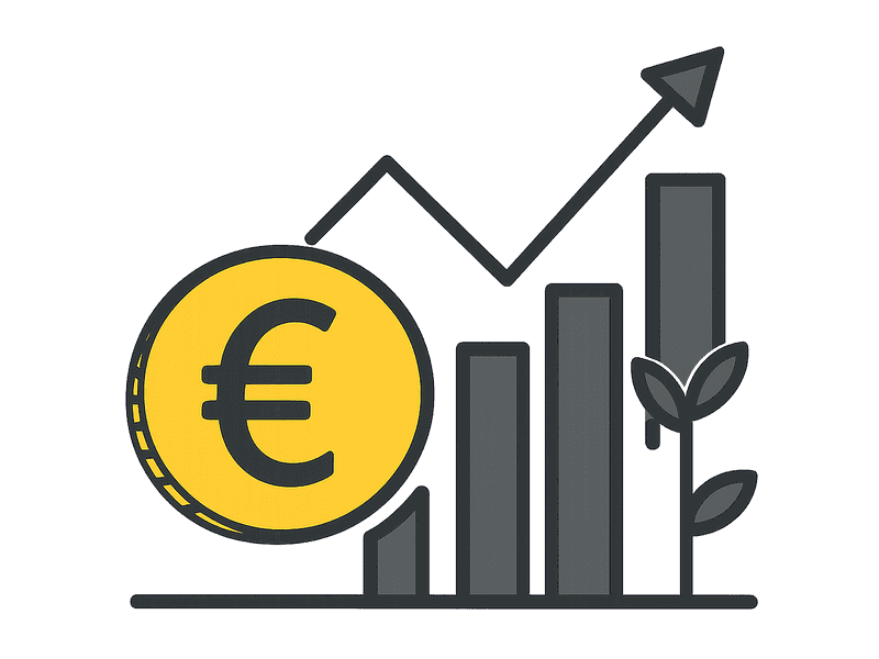 Investiranje kroz metaforu rasta – euro uz grafikon i biljku